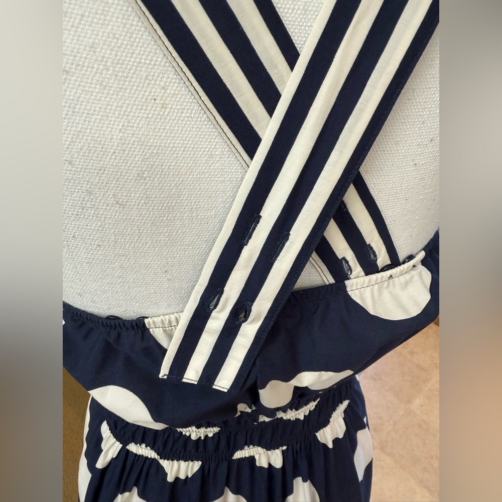Anthropologie The Somerset Maxi Dress Poplin Tiered Cotton Navy Dot - Picture 6 of 11
